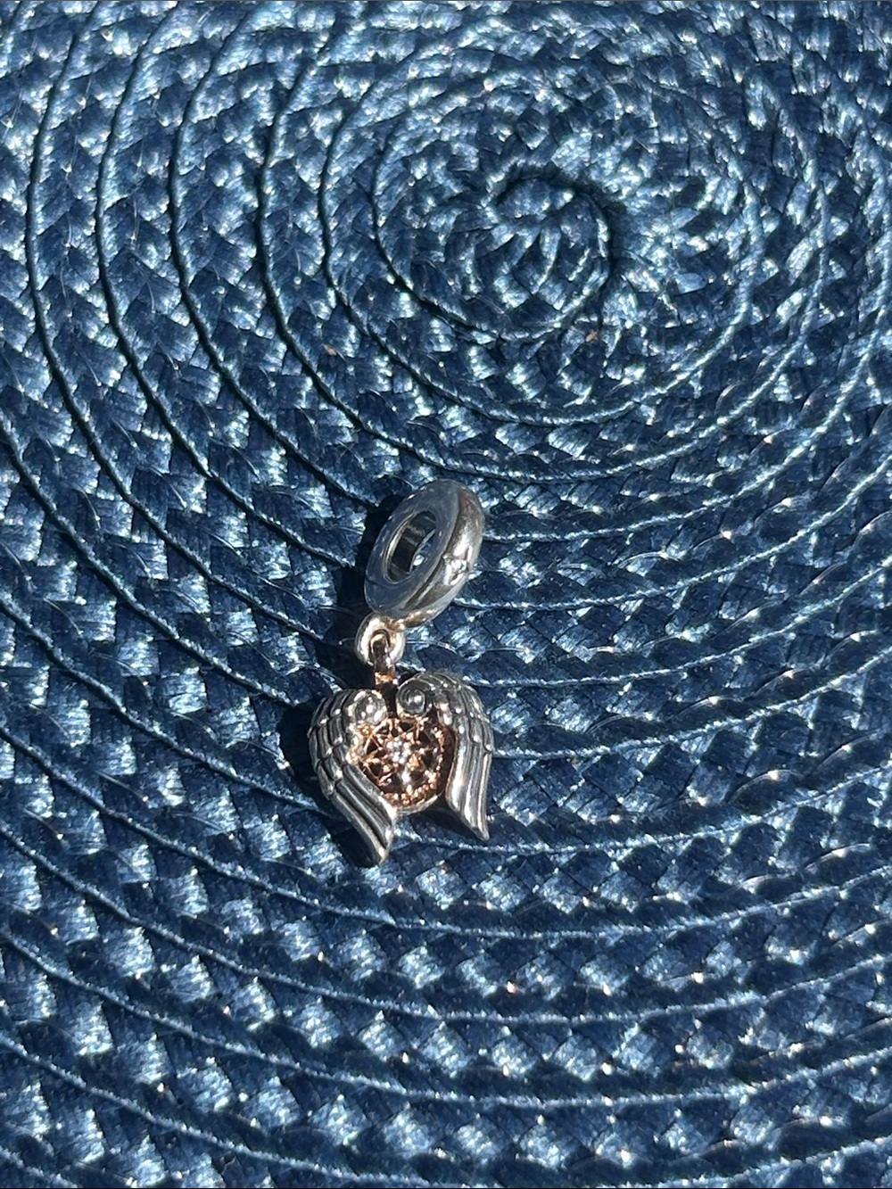 Pandora Silver and Rose Gold Angel Wing Heart Dangle Charm - Picture 3 of 4